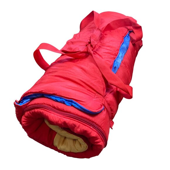 Hello Kitty Vintage Kids Sleeping Bag By Sanrio Red Blue Yellow 1991 26 x 60" - Picture 7 of 11